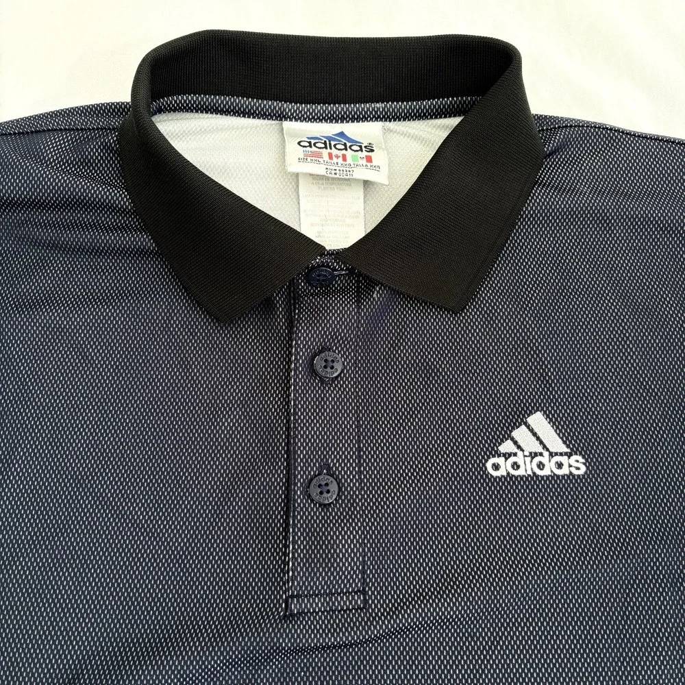 Vintage Y2k‎ Adidas Mens 2XL Blue Striped Polo Shirt Shiny Collared Heavy Sports